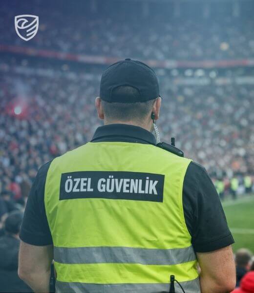 Geçici toplu etkinlikler ve spor müsabakaları için stadyumda görev yapan profesyonel özel güvenlik görevlisi