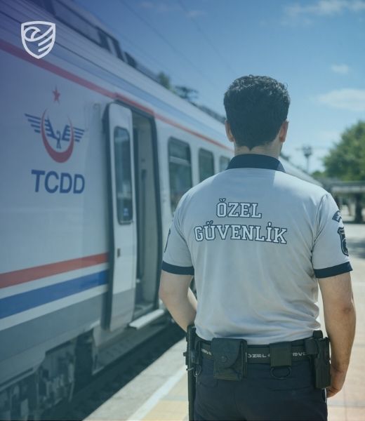 Ulaşım güvenliği için demiryolunda görev yapan profesyonel özel güvenlik görevlisi